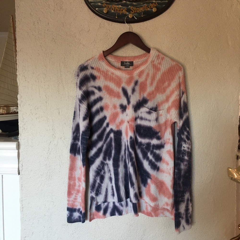 Belle by belldini Tie Dye Knit Sweater in NAVY/Pink Guava - Picture 3 of 8